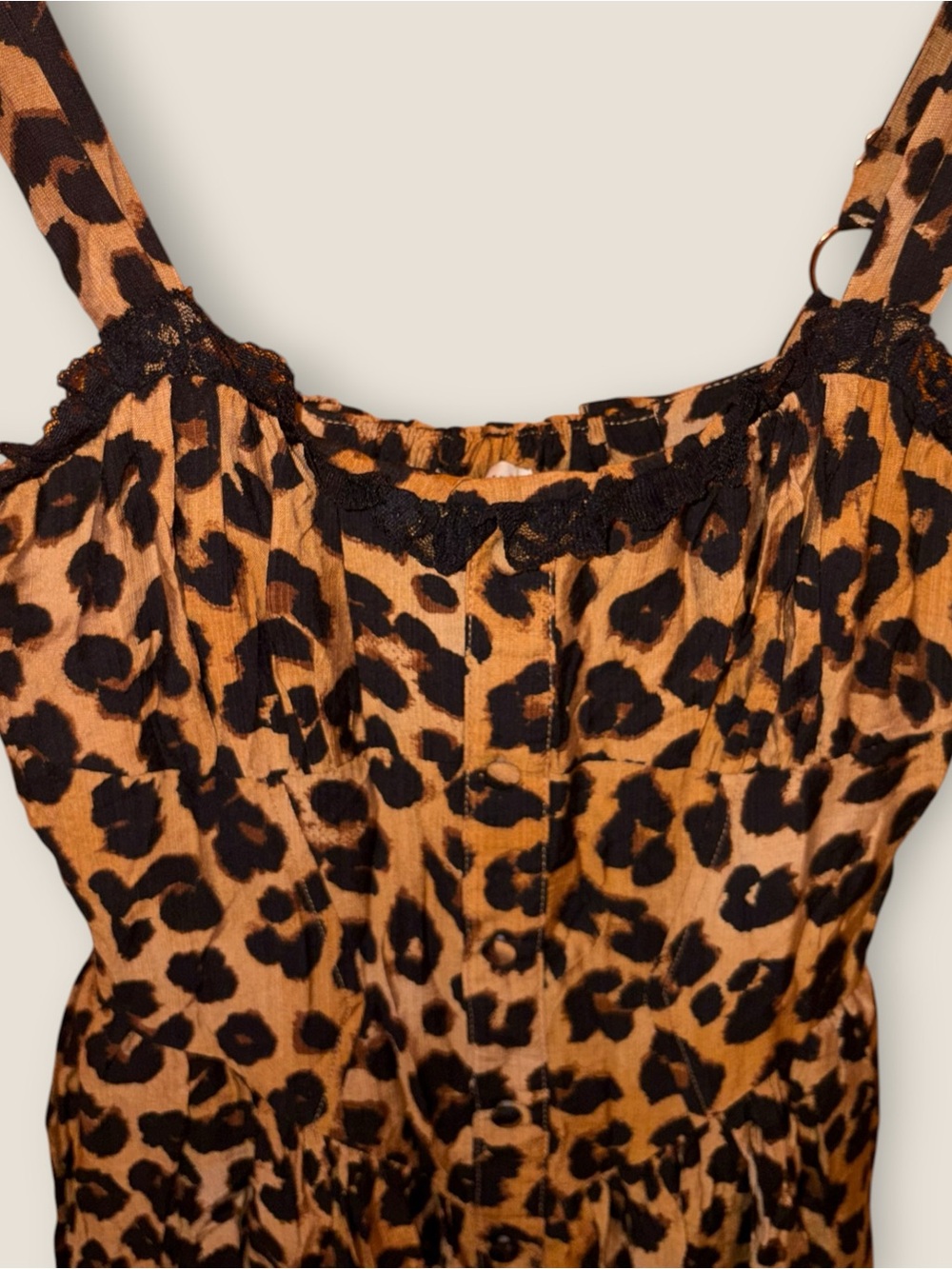Moon River Coquette Girl Leopard Print Lace Trim Corset Lace Up Back Maxi Dress